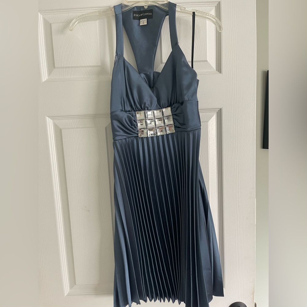 Grey/blue Jessica McClintock homecoming dress size 6 (runs small)
